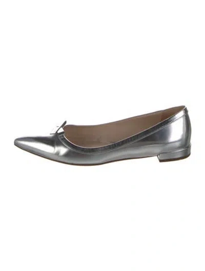 Pre-owned Prada Patent Leather Bow Accents Ballet Flats