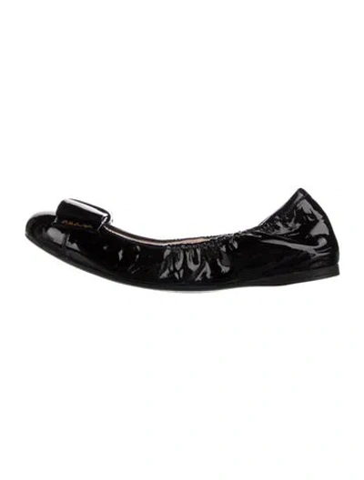 Pre-owned Prada Patent Leather Bow Accents Ballet Flats In Black
