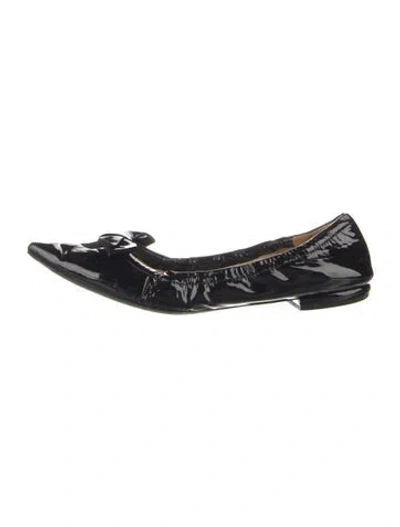 Pre-owned Prada Patent Leather Bow Accents Ballet Flats In Black