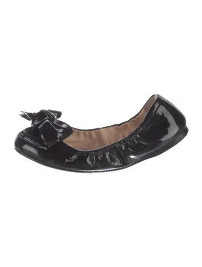 Pre-owned Prada Patent Leather Bow Accents Ballet Flats In Black
