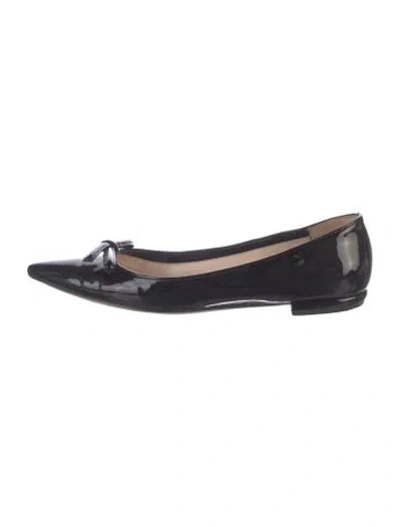 Pre-owned Prada Patent Leather Bow Accents Ballet Flats In Black
