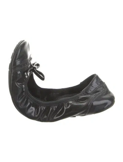Pre-owned Prada Patent Leather Bow Accents Ballet Flats In Black