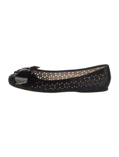 Pre-owned Prada Patent Leather Bow Accents Ballet Flats In Black