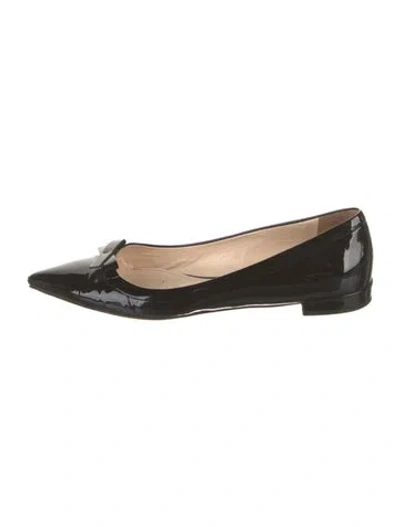 Pre-owned Prada Patent Leather Bow Accents Ballet Flats In Black