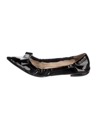 Pre-owned Prada Patent Leather Bow Accents Ballet Flats In Black