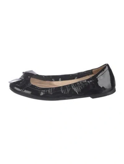 Pre-owned Prada Patent Leather Bow Accents Ballet Flats In Black