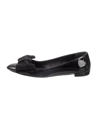 Pre-owned Prada Patent Leather Bow Accents Ballet Flats In Black
