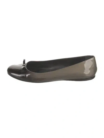 Pre-owned Prada Patent Leather Bow Accents Ballet Flats In Black