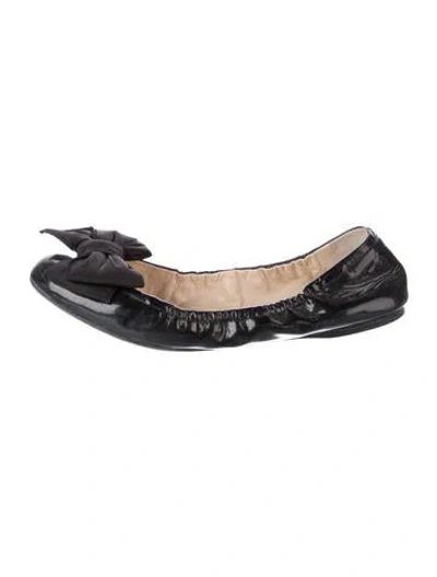 Pre-owned Prada Patent Leather Bow Accents Ballet Flats In Black
