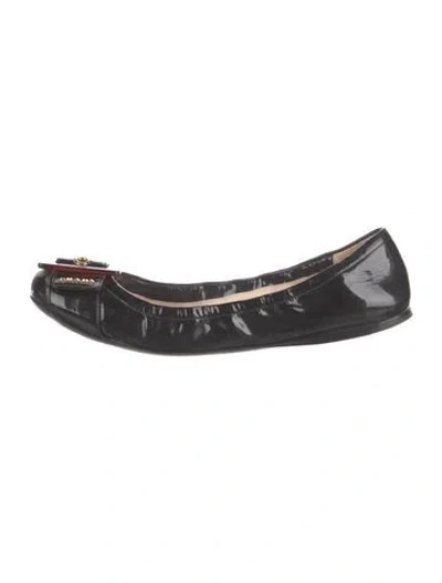 Pre-owned Prada Patent Leather Bow Accents Ballet Flats In Black