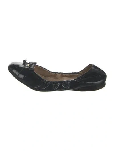 Pre-owned Prada Patent Leather Bow Accents Ballet Flats In Black