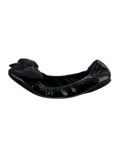 Pre-owned Prada Patent Leather Bow Accents Ballet Flats In Black