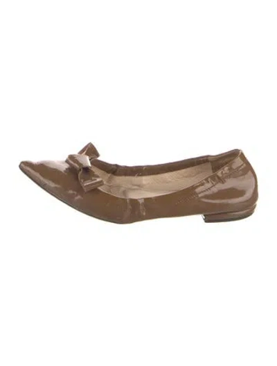 Pre-owned Prada Patent Leather Bow Accents Ballet Flats In Black/brown