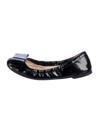 Pre-owned Prada Patent Leather Bow Accents Ballet Flats In Blue
