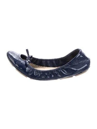 Pre-owned Prada Patent Leather Bow Accents Ballet Flats In Blue