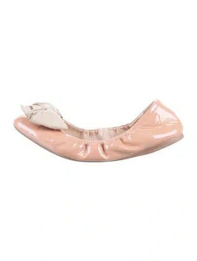 Pre-owned Prada Patent Leather Bow Accents Ballet Flats In Pink