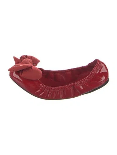 Pre-owned Prada Patent Leather Bow Accents Ballet Flats In Red
