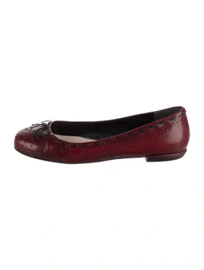 Pre-owned Prada Patent Leather Bow Accents Ballet Flats In Red