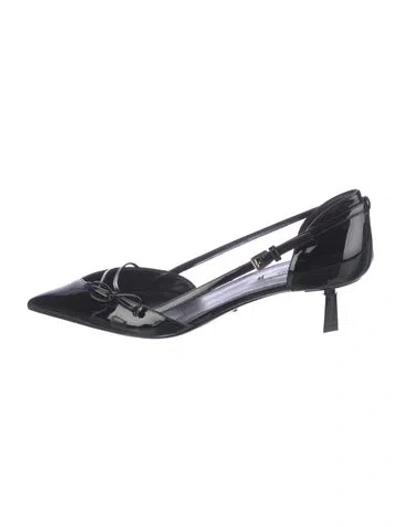 Pre-owned Prada Patent Leather Bow Accents D'orsay Pumps In Black