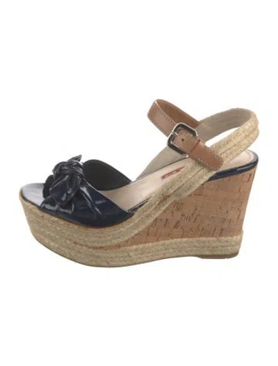 Pre-owned Prada Patent Leather Bow Accents Espadrilles In Blue