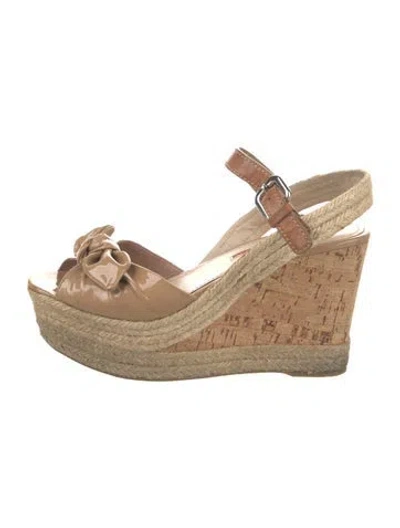 Pre-owned Prada Patent Leather Bow Accents Espadrilles In White