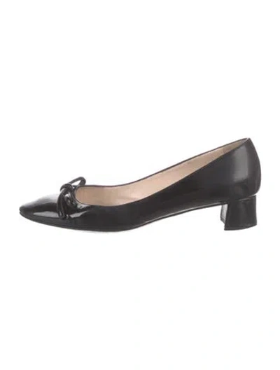 Pre-owned Prada Patent Leather Bow Accents Flats In Black