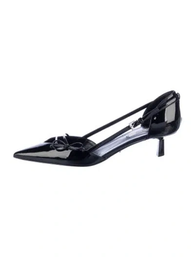Pre-owned Prada Patent Leather Bow Accents Flats In Black