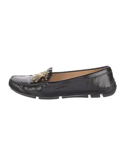 Pre-owned Prada Patent Leather Bow Accents Loafers In Black