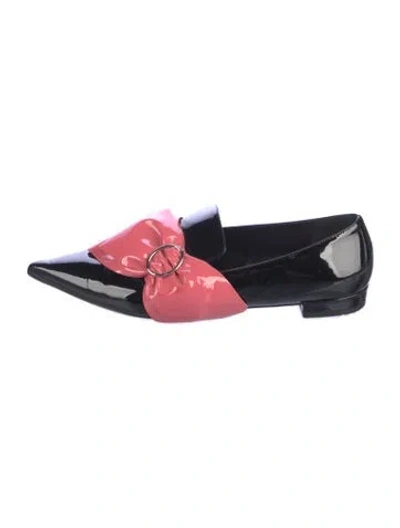 Pre-owned Prada Patent Leather Bow Accents Loafers In Black