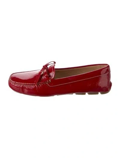 Pre-owned Prada Patent Leather Bow Accents Loafers In Red