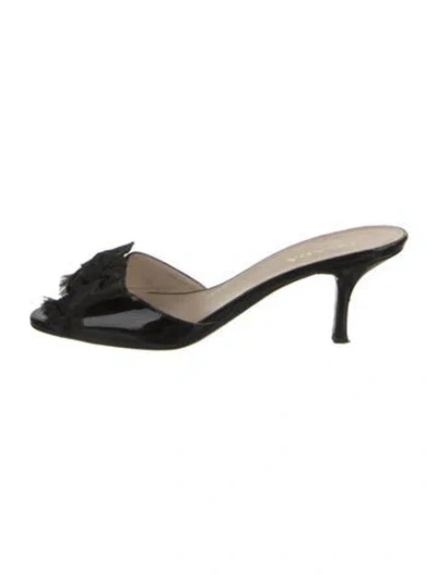 Pre-owned Prada Patent Leather Bow Accents Mules In Black