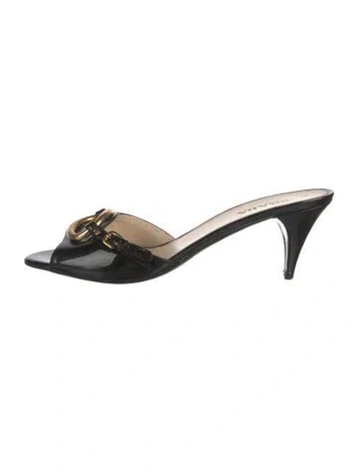 Pre-owned Prada Patent Leather Bow Accents Mules In Black