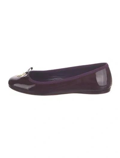 Pre-owned Prada Patent Leather Bow Accents Mules In Purple
