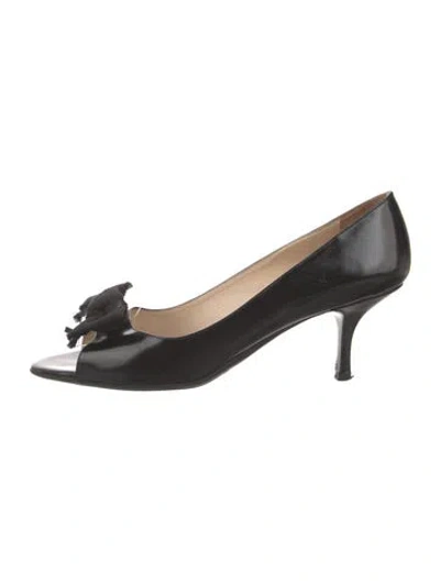 Pre-owned Prada Patent Leather Bow Accents Pumps In Black