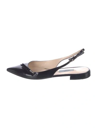 Pre-owned Prada Patent Leather Bow Accents Slingback Flats In Black