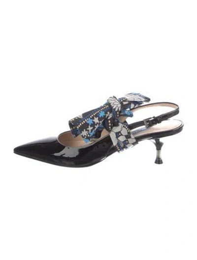 Pre-owned Prada Patent Leather Bow Accents Slingback Pumps In Black