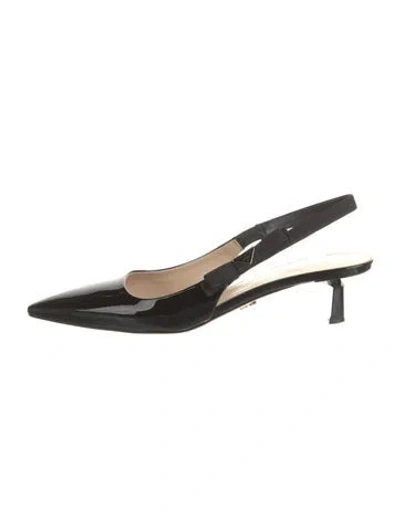 Pre-owned Prada Patent Leather Bow Accents Slingback Pumps In Black