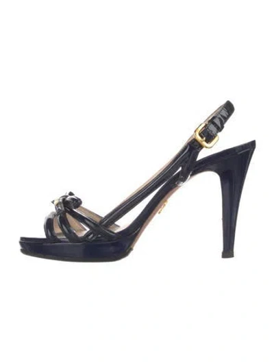 Pre-owned Prada Patent Leather Bow Accents Slingback Pumps In Blue