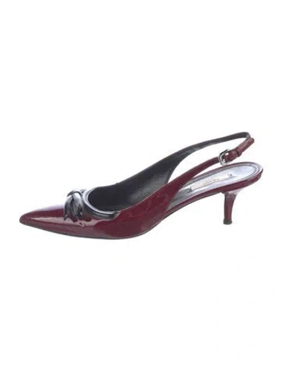 Pre-owned Prada Patent Leather Bow Accents Slingback Pumps In Red