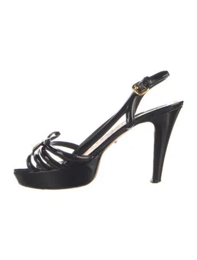 Pre-owned Prada Patent Leather Bow Accents Slingback Sandals In Black
