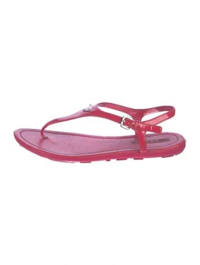 Pre-owned Prada Patent Leather Bow Accents T-strap Sandals In Pink