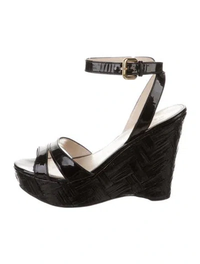 Pre-owned Prada Patent Leather Braided Accents Espadrilles In Black