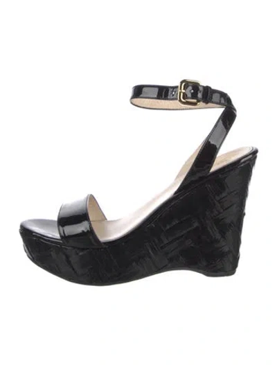 Pre-owned Prada Patent Leather Braided Accents Espadrilles In Black