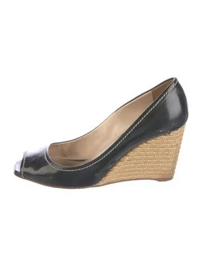 Pre-owned Prada Patent Leather Braided Accents Espadrilles In Black