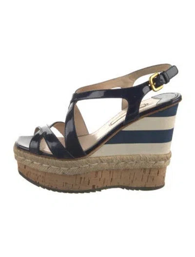 Pre-owned Prada Patent Leather Braided Accents Espadrilles In Blue