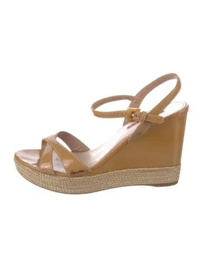 Pre-owned Prada Patent Leather Braided Accents Espadrilles In Neutral