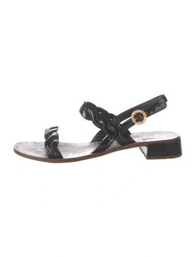 Pre-owned Prada Patent Leather Braided Accents Sandals In Black