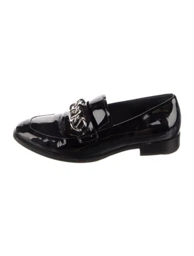 Pre-owned Prada Patent Leather Chain-link Accents Loafers In Black