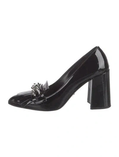 Pre-owned Prada Patent Leather Chain-link Accents Pumps In Black