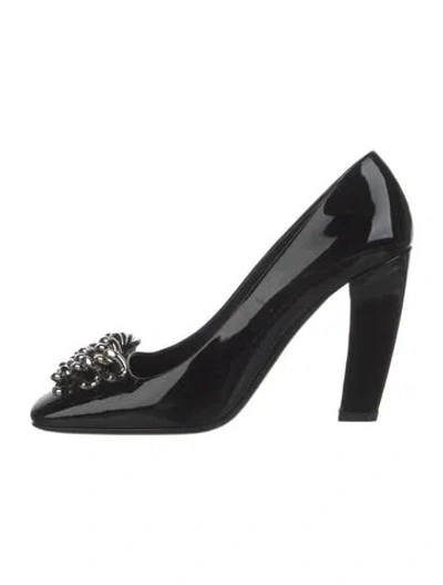 Pre-owned Prada Patent Leather Chain-link Accents Pumps In Black